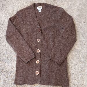 Talbots Merino Wool Blend V-Neck Cardigan Sweater X-Large Brown Tan Neutral